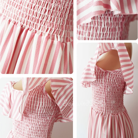 Last One☝️ Pink Striped Off Shoulder Ruffle Romper - Picture 5 of 8